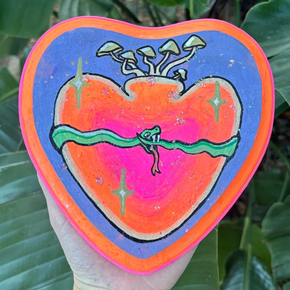 Neon Sacred Heart Snake Biting Tail Plaque
